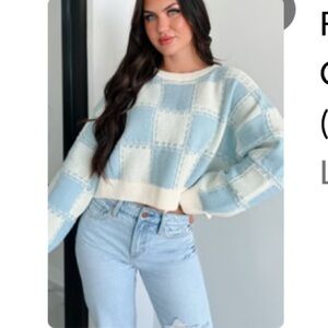 NanaMacs Sky and Ivory Checkered Sweater